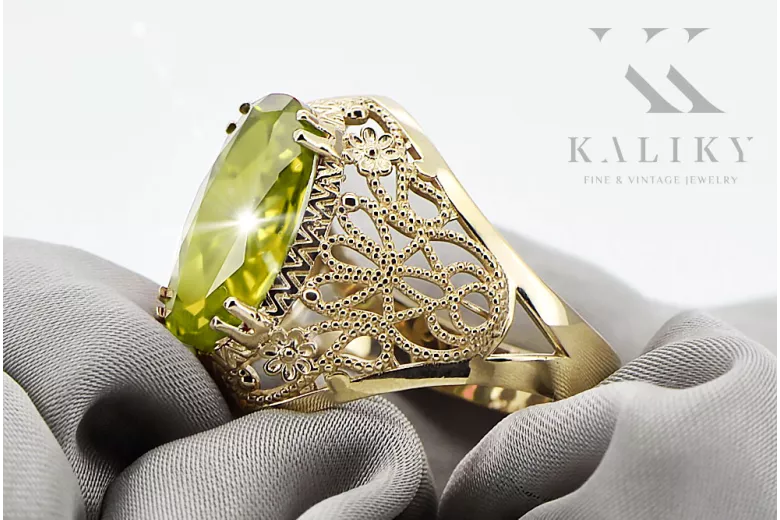 Пръстен Жълт перидот 14K жълто злато Винтидж крафт vrc074y